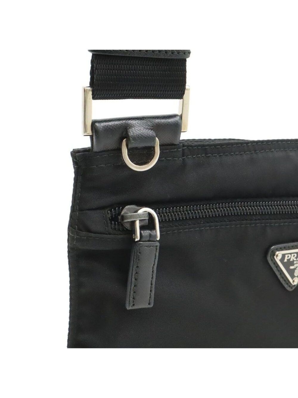 Prada Triangle Logo Shoulder Bag / Nylon / Leather / Nero Black / Silver - Picture 4 of 8